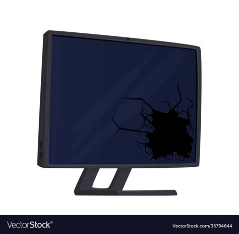 Broken computer monitor with hole and cracks Vector Image