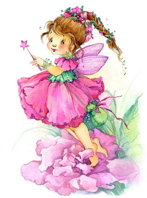 Flower Fairy. Watercolor Drawing Stock Illustration - Illustration of fairy, beautiful: 55226836