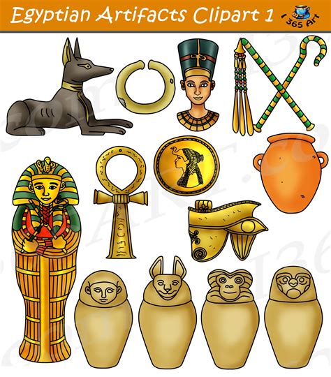 the egyptian artifacts clipart set includes an egyptian statue, vases ...