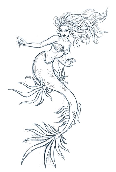 Mermaid Drawing Outline at PaintingValley.com | Explore collection of ...