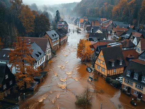 Aerial View of Flooding City. Natural Disaster Damages Houses and ...