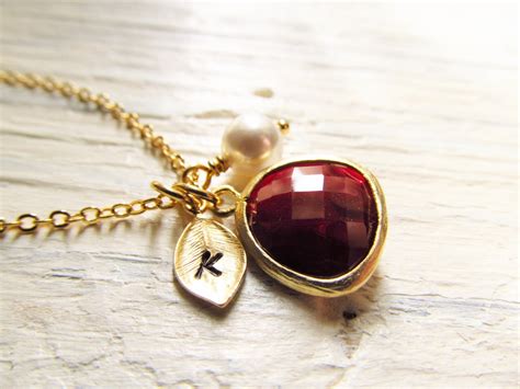 January Birthstone Necklace Garnet Necklace Gold Leaf