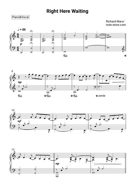 Richard Marx - Right Here Waiting sheet music for piano with letters download | Piano&Vocal SKU ...