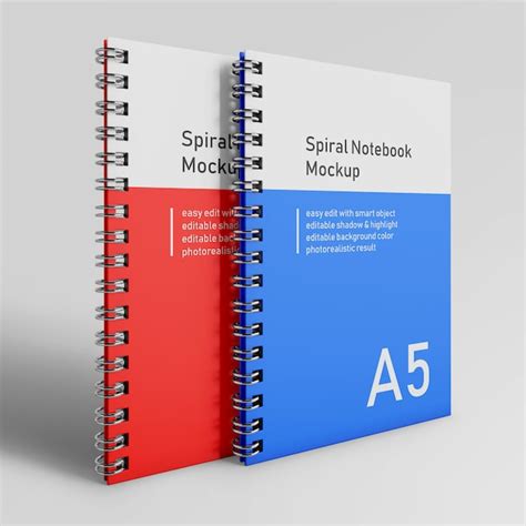 Premium PSD | Premium two bussiness hardcover spiral binder notepad mockup design templates in ...