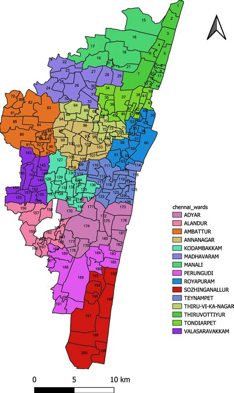 Study area, Chennai city (ward numbers and zone names displayed) | Download Scientific Diagram