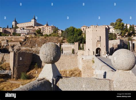 The Alcantara Bridge And The Alcazar Behind; Toledo Toledo Province Castilla-La Mancha Spain ...