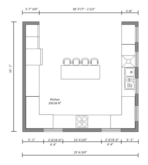 U Shaped Kitchen Floor Plans With Island