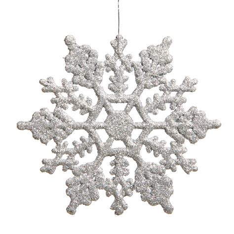 6.25 inch Artificial Glitter Snowflake Ornament (set of 12): Silver | M101507