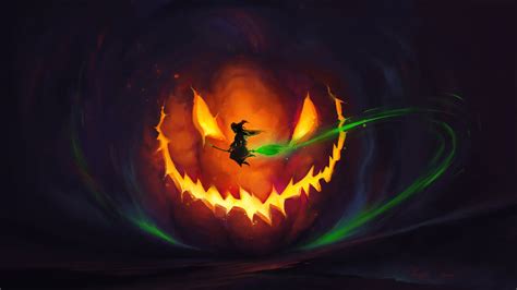 Download Jack-o'-lantern Halloween Fantasy Witch 4k Ultra HD Wallpaper by BisBiswas