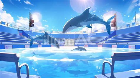 水族館のイルカショーイラスト - No: 24000624｜無料イラスト・フリー素材なら「イラストAC」