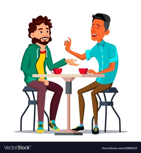 Friends in cafe two man drinking coffee Royalty Free Vector | Coffee ...