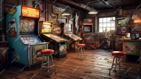 Premium AI Image | Game room in retro style with vintage arcade Generative AI