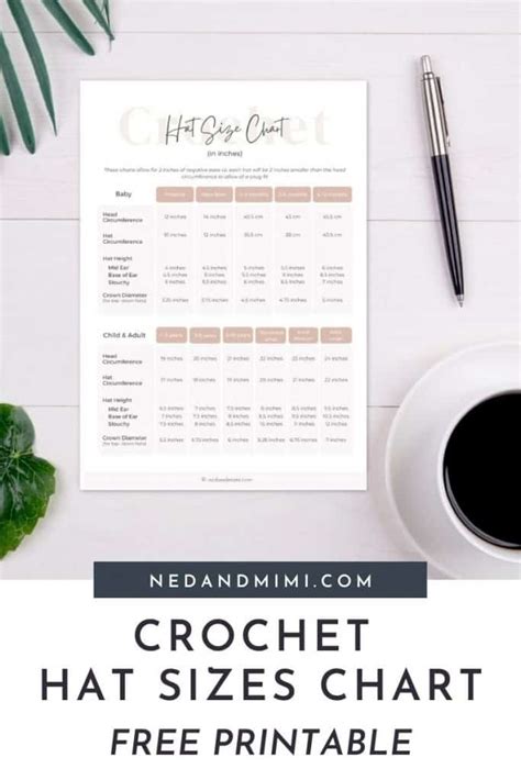 Crochet Hat Sizes Chart - Free Printable | Ned & Mimi