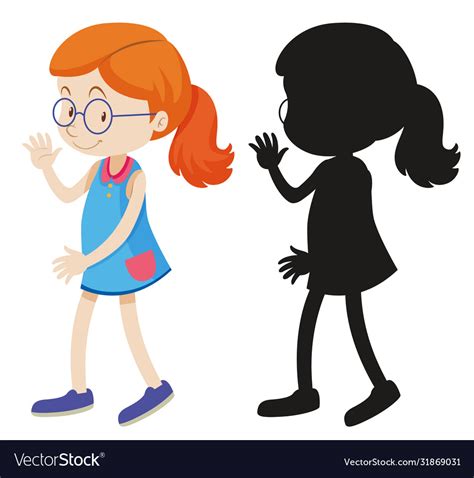 Nerdy girl wearing cute dress with its silhouette Vector Image