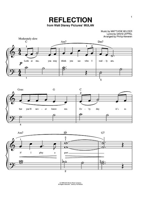 Buy "Reflection" Sheet Music by Christina Aguilera for Big Note Piano