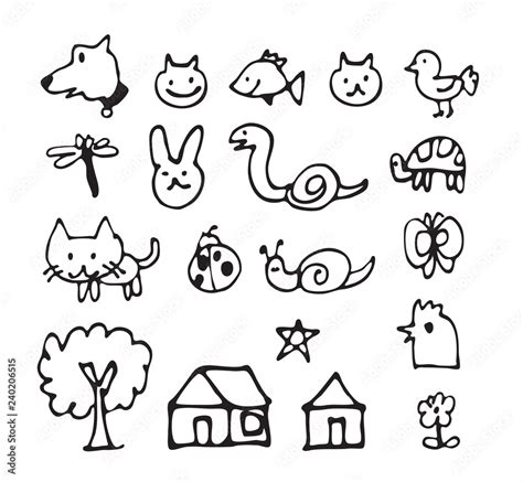 Ink brush animal icon design, basic cartoon thin line, hand draw vector ...