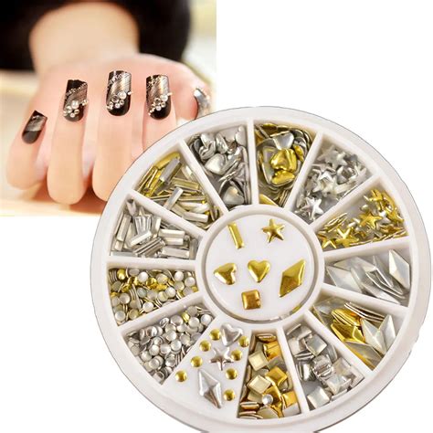 Gold Silver Metal Nail Art Stickers Decor Rhinestones Tips Metallic ...