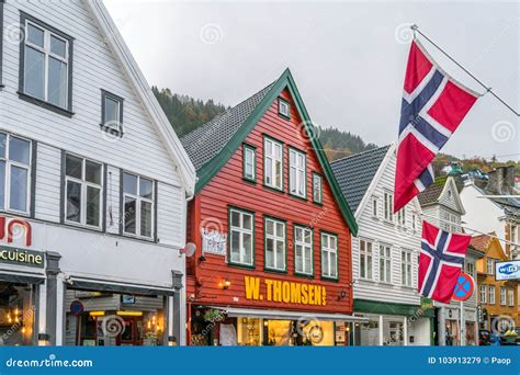 Bergen City Centre Shops and Homes in Autumn Editorial Stock Image - Image of hillside, hill ...