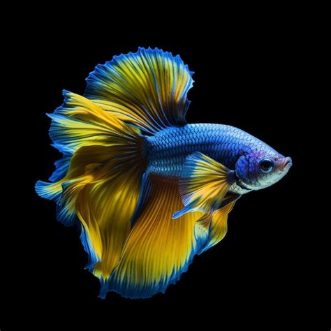 Premium Photo | A blue and yellow betta fish with a long tail