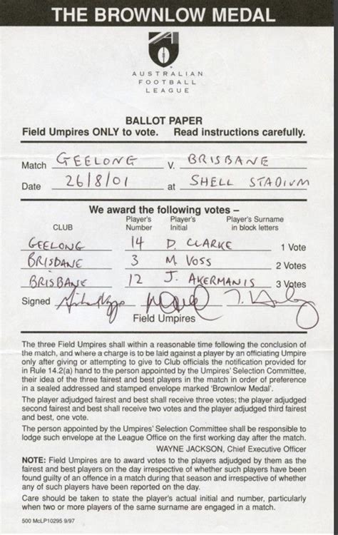 Matt Head on Twitter: "Here’s a Brownlow Medal voting form from a game ...