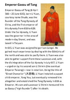 Emperor Gaozu of Tang Handout by Steven's Social Studies | TPT