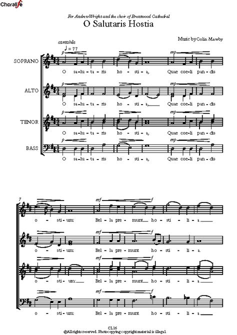 Colin Mawby: O Salutaris Hostia – SATB Choir | Choralife Website