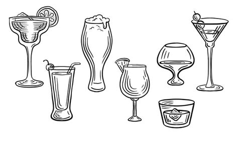 Premium Vector | Cocktail drink glasses hand drawn engraved sketch drawing vector