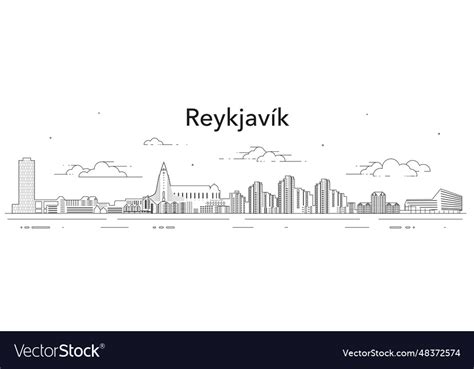 Reykjavik cityscape line art Royalty Free Vector Image