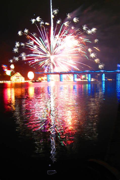 Fireworks over Bridge - Christmas Festival of Lights in Natchitoches, La.