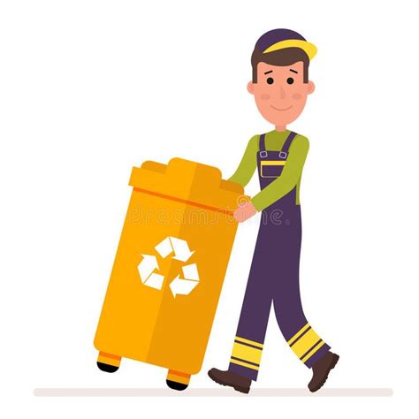 Garbage collection service. Man in a uniform takes out a container with garbage. #Sponsored , # ...
