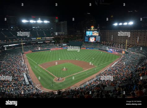 Night time view of Oriole Park at Camden Yards, home to the Baltimore ...