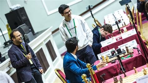 Anish Giri jokes with Vidit Gujrathi before the start of the game ...