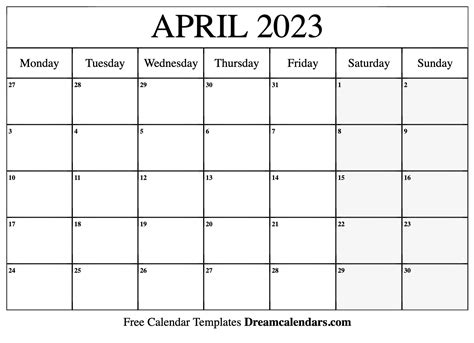 April 2023 Calendar - Free Printable with Holidays and Observances