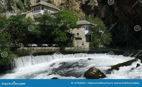 Small Village Blagaj on Buna River and Waterfall in Bosnia and Herzegovina. View of the Dervish ...