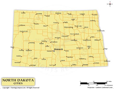 North Dakota Cities Map HD