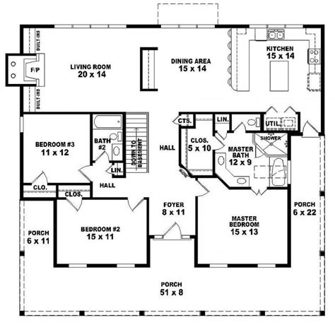 Lovely 3 Bedroom 2 Bath 1 Story House Plans - New Home Plans Design