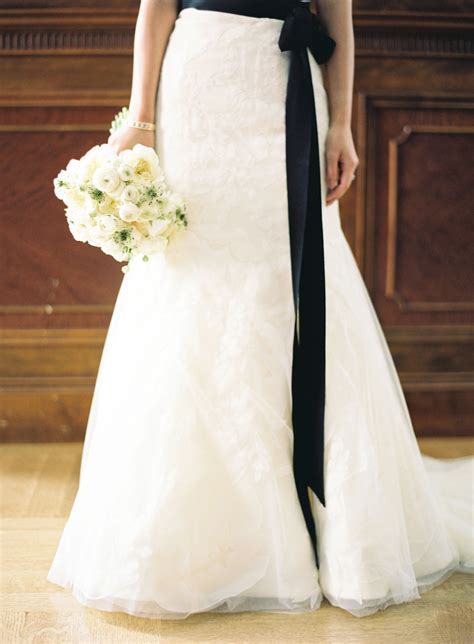 Beautiful Wedding Dress, Black Sash and Bouquet – Triple Twist Blog