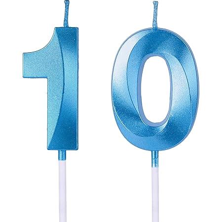 Amazon.com: Blue 10th Birthday Candles, Number 10 Cake Topper for Birthday Decorations Party ...