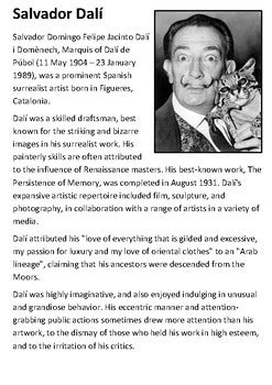 Salvador Dalí Handout by Steven's Social Studies | TPT