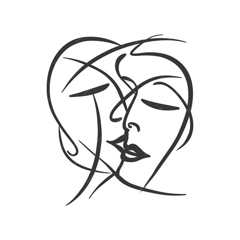 Premium Vector | Romantic kiss abstract line art continuous line style ...