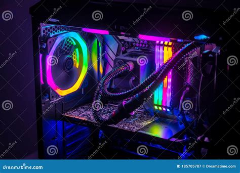 Gaming PC with RGB LED Lights on a Computer, Assembled with Hardware Components Stock Image ...