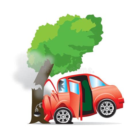 Car crashed into tree. Illustration of red car crashed into tree, isolated on wh , #AFF, #tree ...