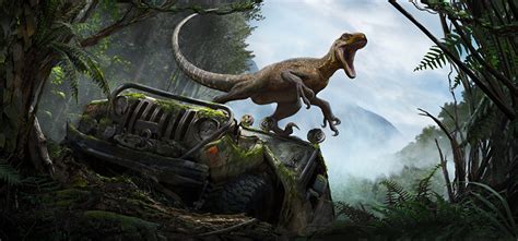 Fonds d'ecran Jurassic World Dinosaure Jeep Velociraptor Rictus Cinéma télécharger photo