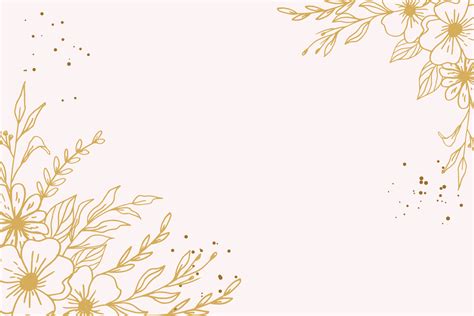 Elegant golden floral background with hand drawn flowers and leaves illustration decoration ...