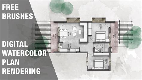 Easy Watercolor Style Plan Rendering Tutorial and FREE Brush Pack | Rendered floor plan, How to ...