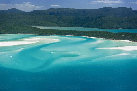 Aerial view of Whitehaven Beach, Whitsunday Islands, Queensland ...