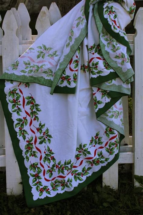 vintage Christmas print cotton tablecloth banquet table size holiday table cover