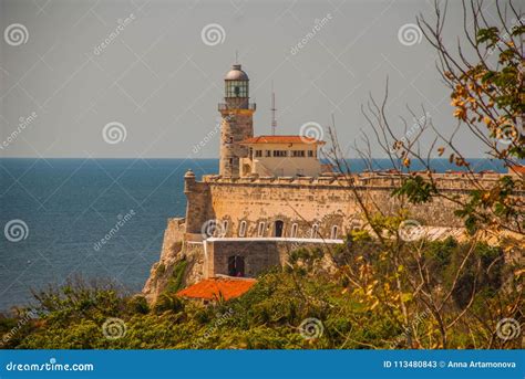 Castillo Del Morro Lighthouse. Landscape with Old Fortress and Bay ...