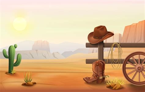 Free Vector | Wild west cartoon composition with outdoor landscape of ...