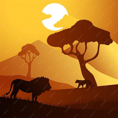Premium Vector | Silhouette savanna forest with animal